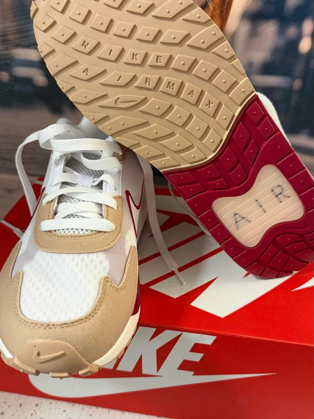 Nike Men’s Air Max in White, Beige, Burgundy